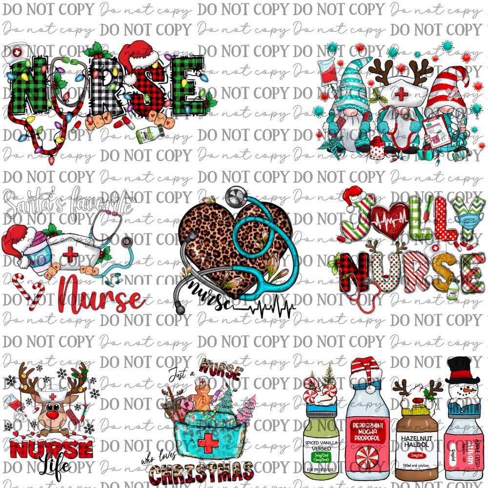 UV DTF Decal Sheets for Mini Tumbler Keychains- Christmas Nurse Designs
