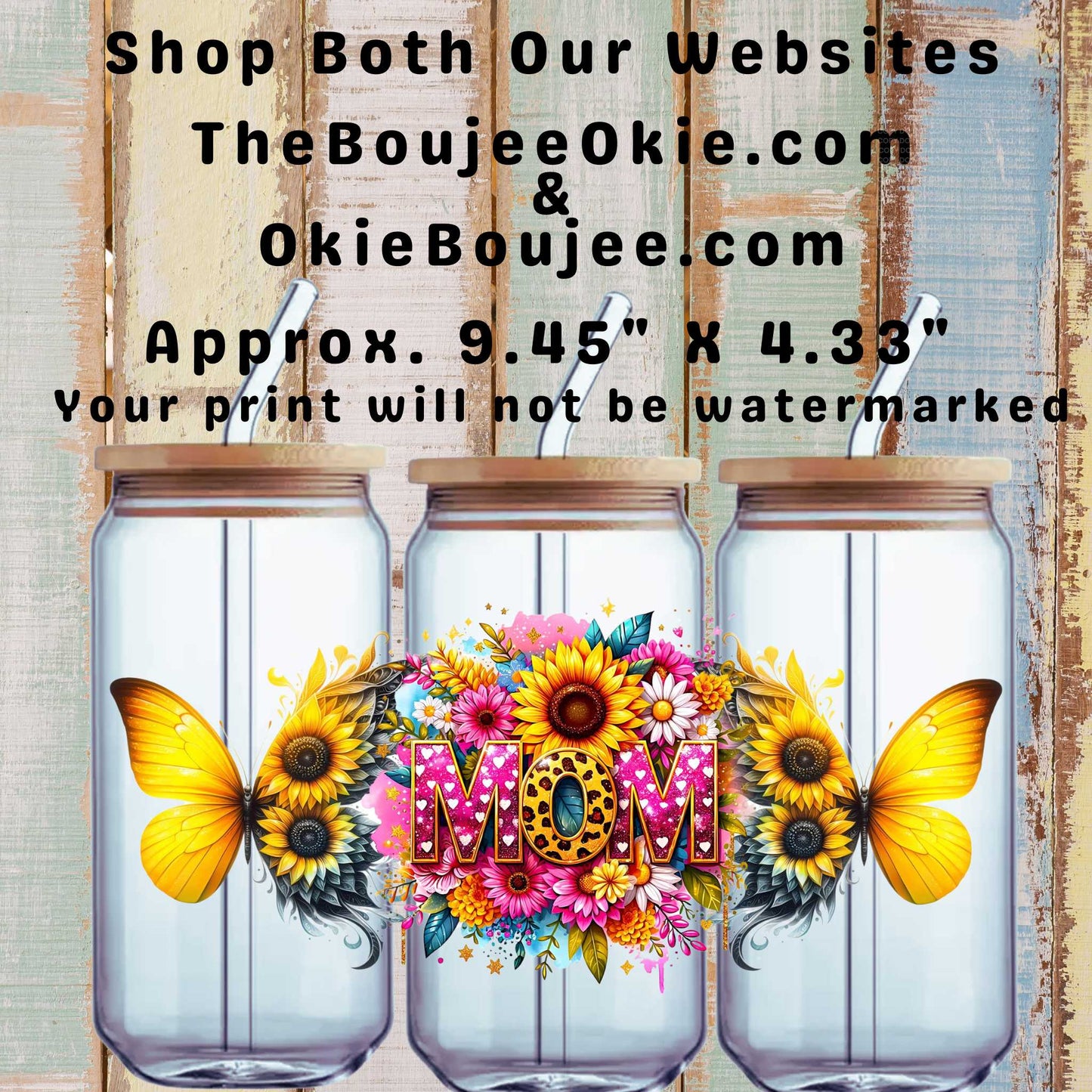 Floral Mom Sunflowers Butterflies Double Sided Uv Dtf Wrap