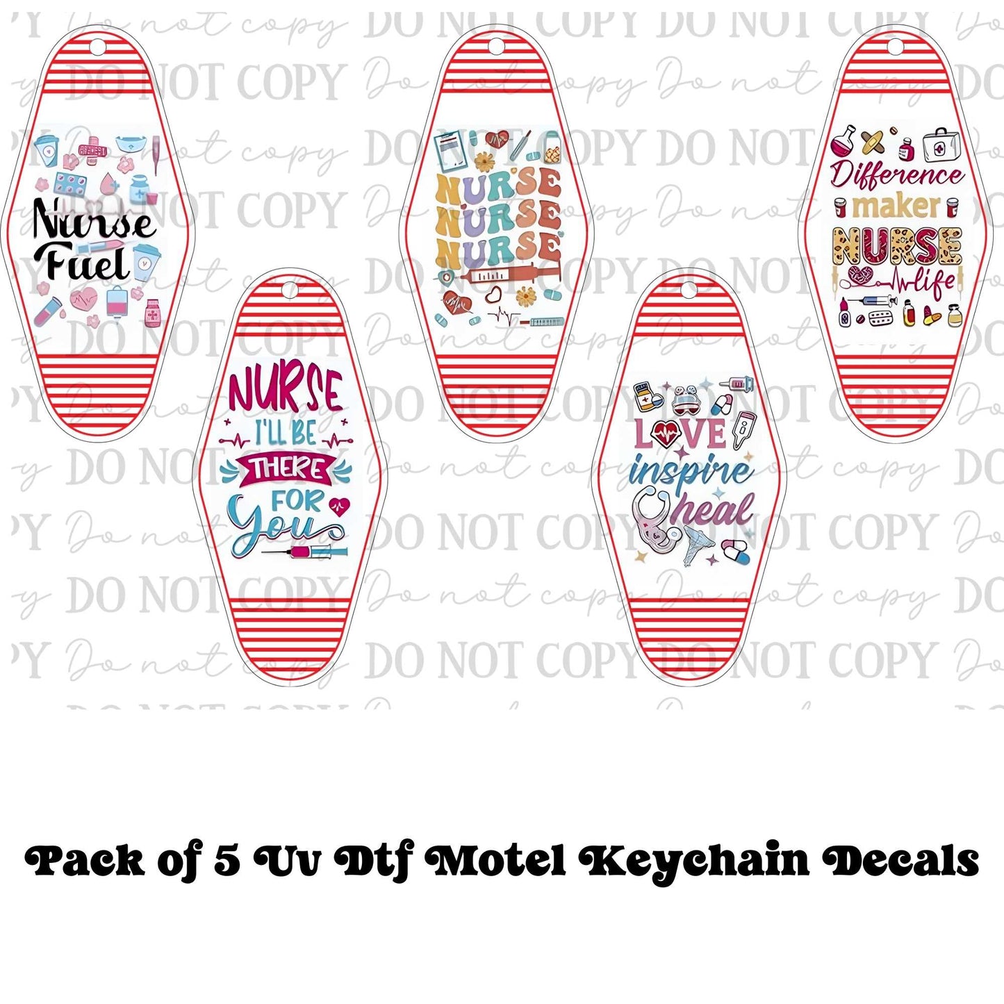 Assorted Nurse Motel Keychain UV DTF Decal Set – Pack of 5