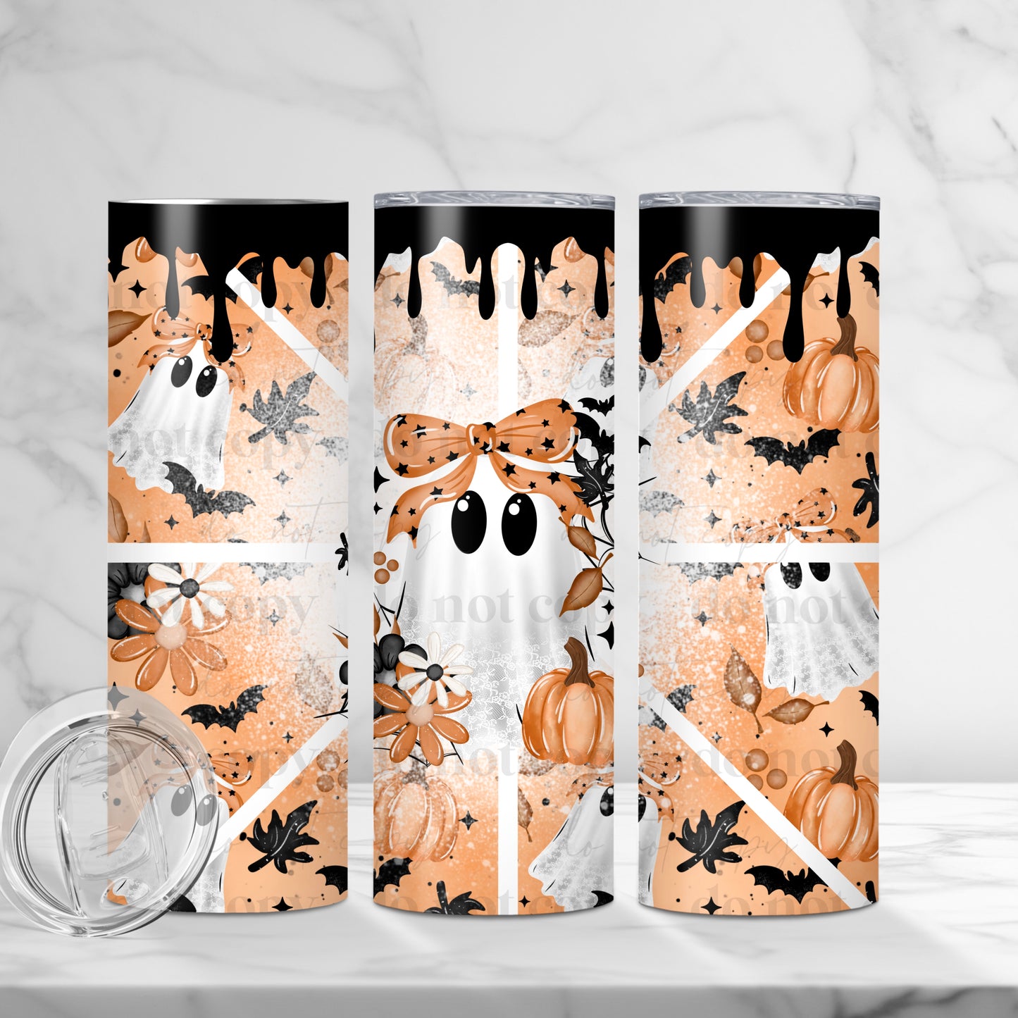 Orange Bow Ghostie 20oz Skinny Tumbler Sublimation Print