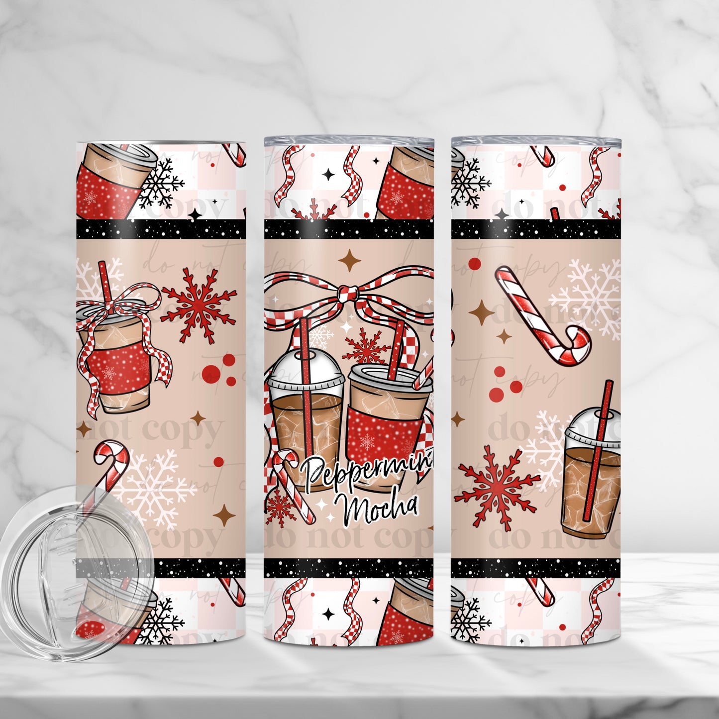 Peppermint Mocha 20oz Skinny Tumbler Sublimation Print