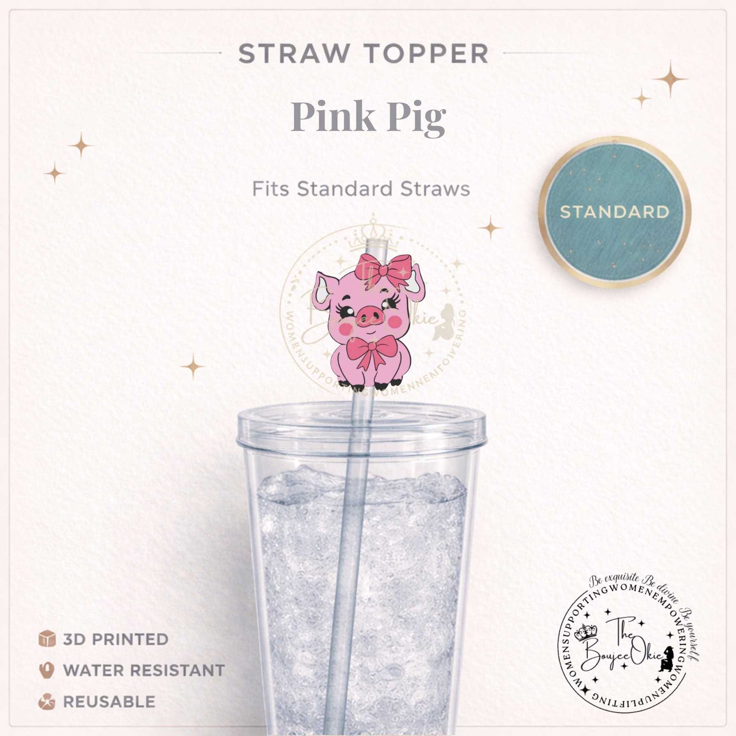 Cute Pig Straw Topper For Standard Straws