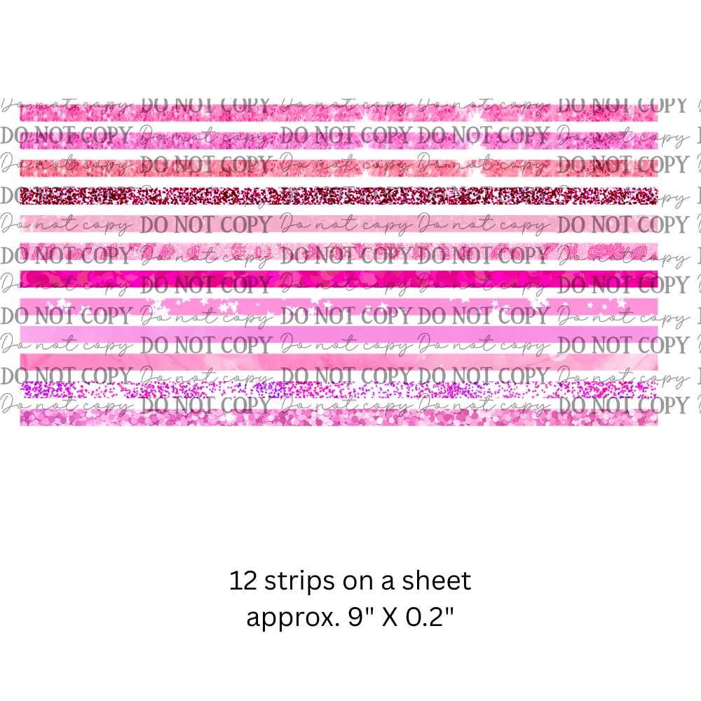 Assorted Pinks Strips UV DTF Wrap Or Elements & Clip Art Sheet – Double Sided Cup Wrap Size