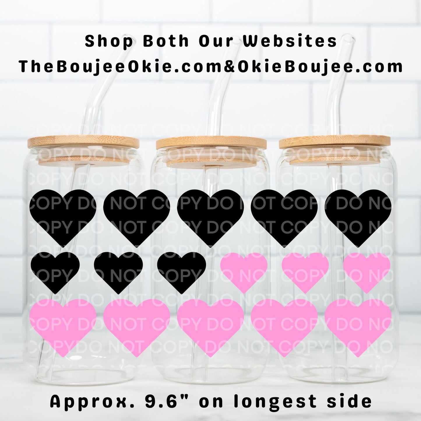 Black Pink Hearts Elements Clip Art Uv Dtf Wrap