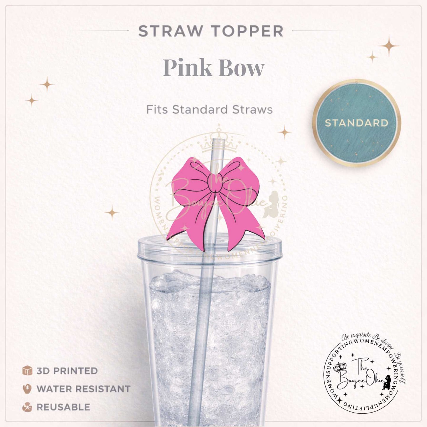 Pink Bow Straw Topper For Standard Straws