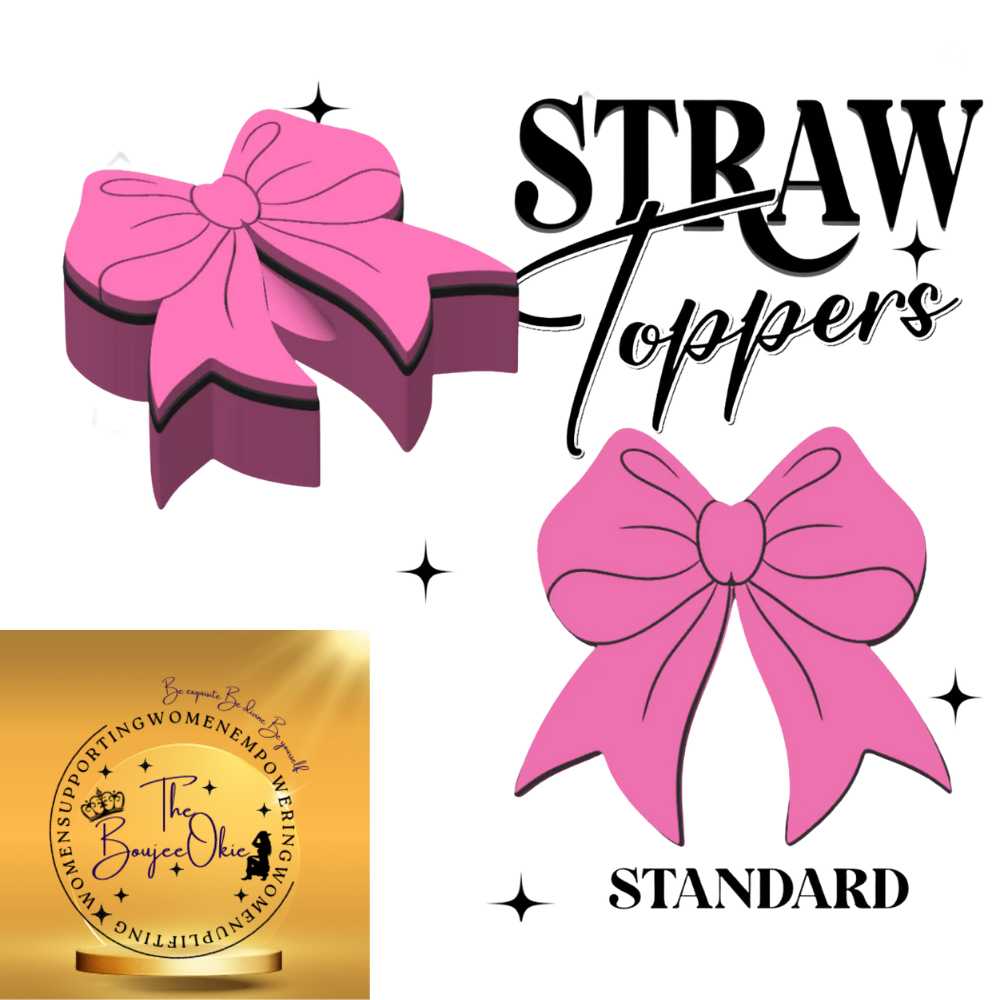 Pink Bow Straw Topper For Standard Straws