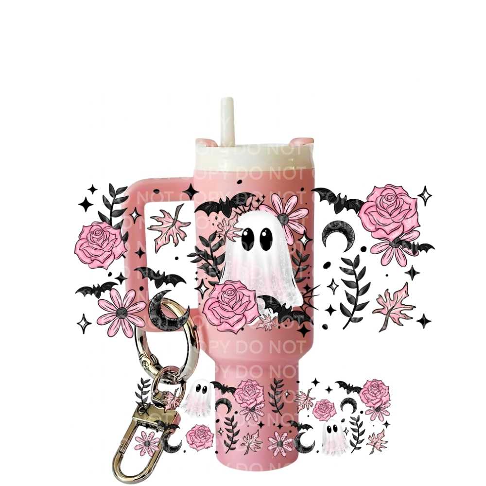 Pink Ghostie Uv Dtf Wrap For Mini Tumbler Keychains