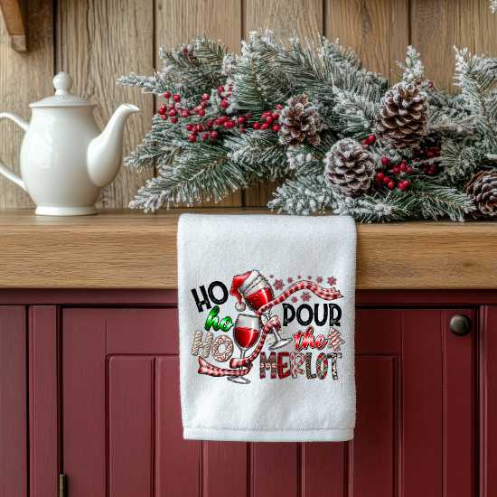 Ho Ho Ho Pour The Merlot Towel Sublimation Print