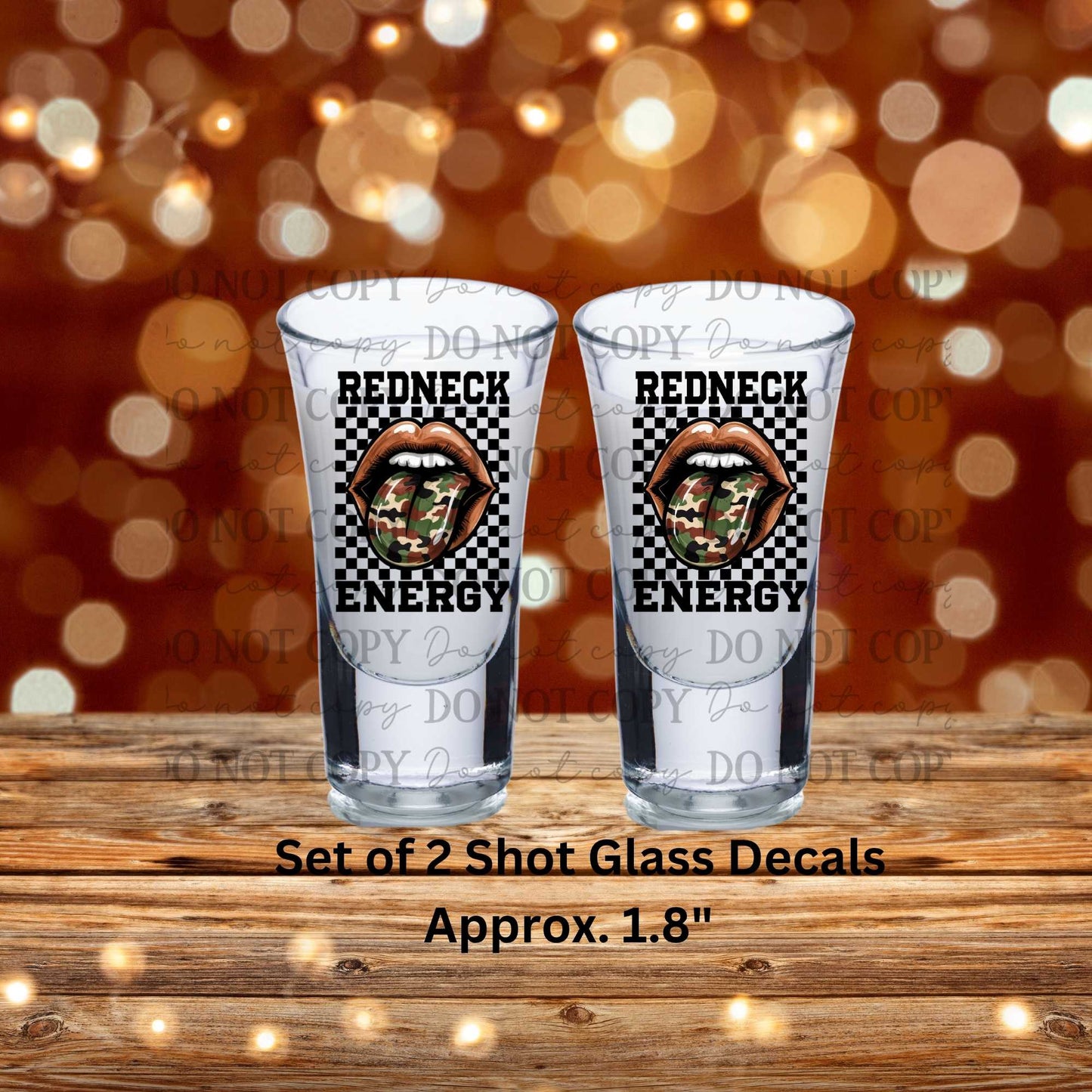 Red Neck Energy Camo Tongue Uv Dtf Shot Glass Decals Set of 2