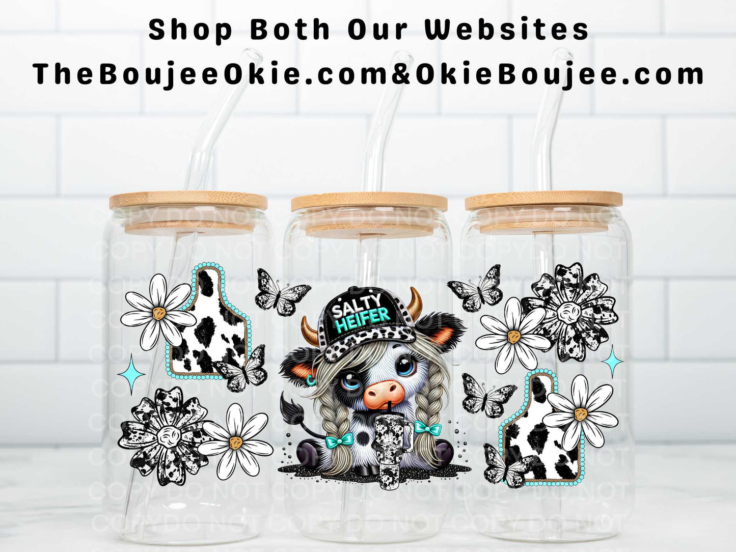 Salty Heifer Girl HIghland Cow Uv Dtf Wrap Western Style