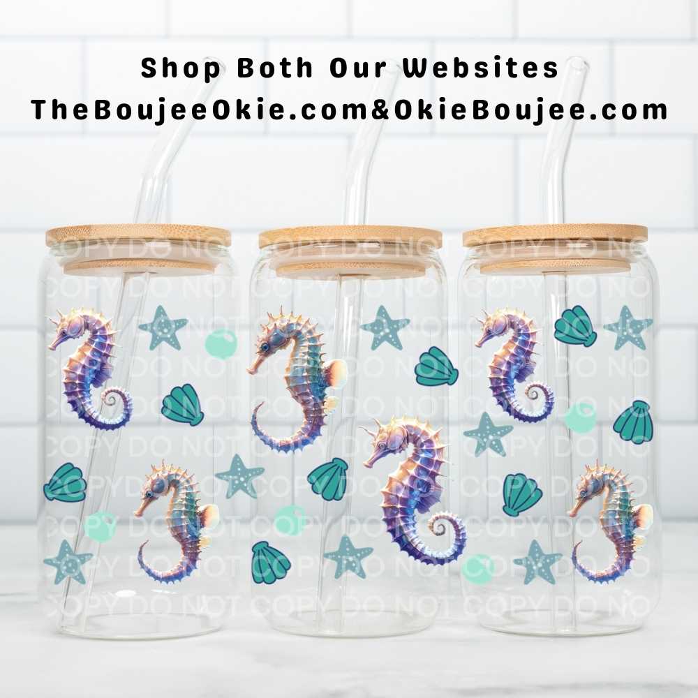 Seahorse Sea Shells Uv Dtf Cup Wrap Double Sided