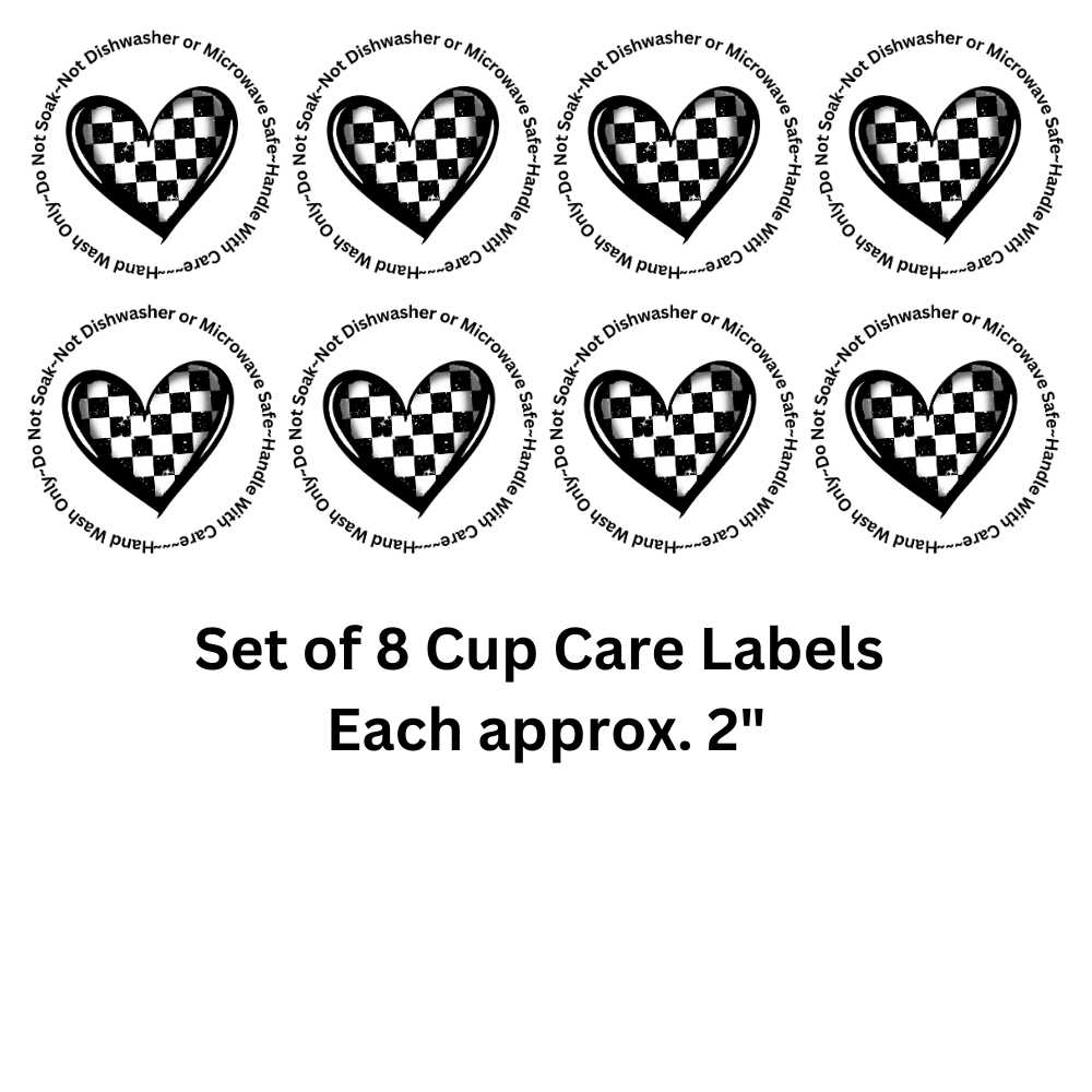 Checkered Heart Cup Care Labels Set of 8 Uv Dtf Decals