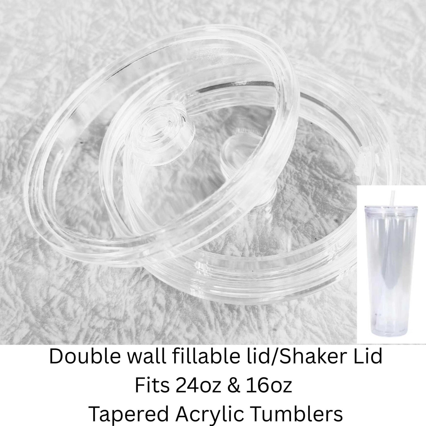 Acrylic Double Wall Fillable Shaker Lid for 16oz & 24oz Tapered Tumblers | DIY Snow Globe & Shaker Cups | BPA-Free