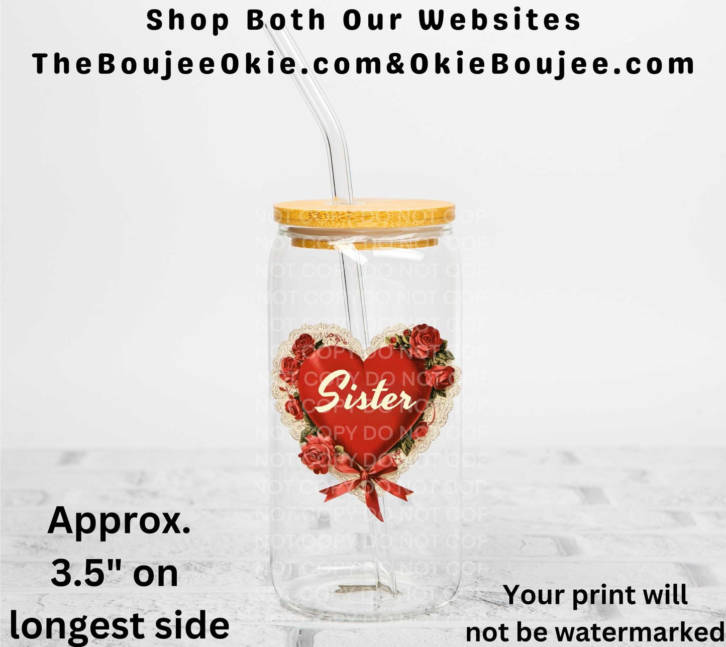 Sister Roses Heart Uv Dtf Decal Double Sided Valentine