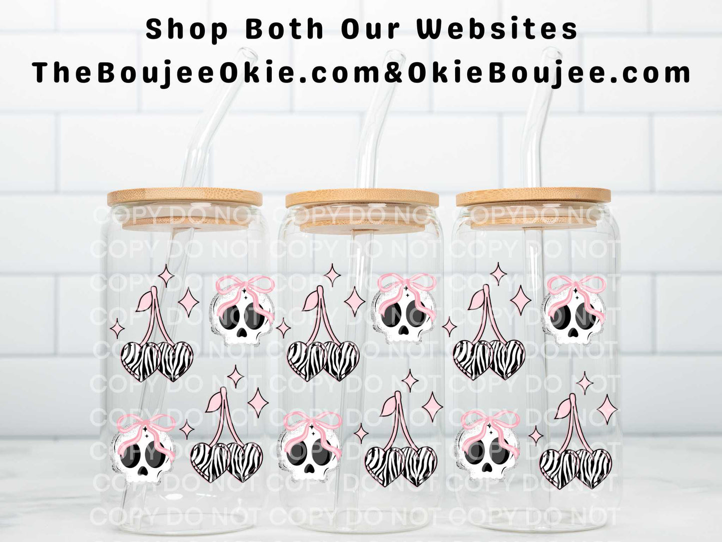 Coquette Bow Skellies & Zebra Heart Cherries Uv Dtf Wrap Double Sided