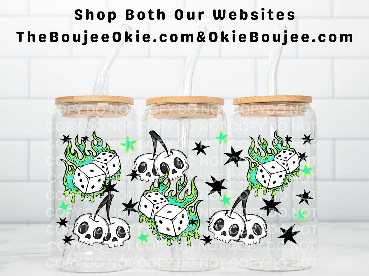 Skellies Dice Green Flames Uv Dtf Wrap Double Sided