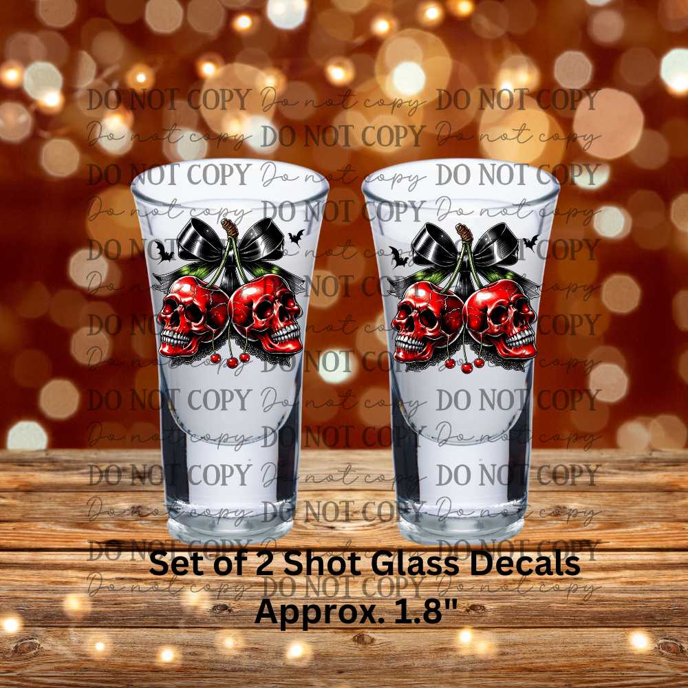 Skull Cherries Uv Dtf Decal Set of 2 Shot Glass Decals Cherry Skulls