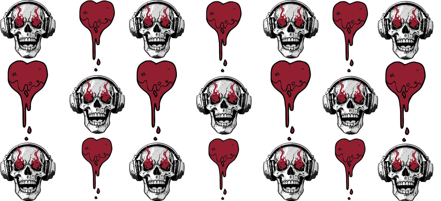 Skulls & Dripping Hearts In Red Elements Uv Dtf Sheet