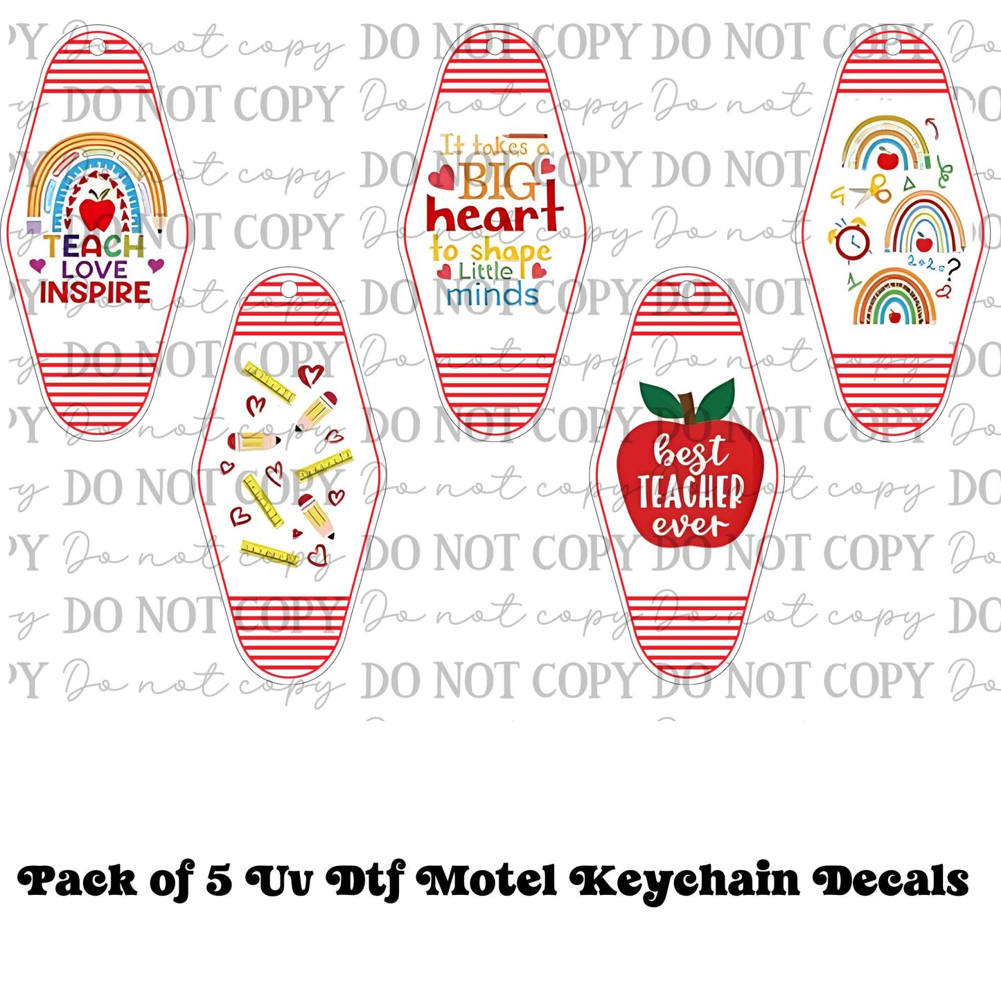 Teacher Bundle Motel Keychain UV DTF Decal Set – Pack of 5