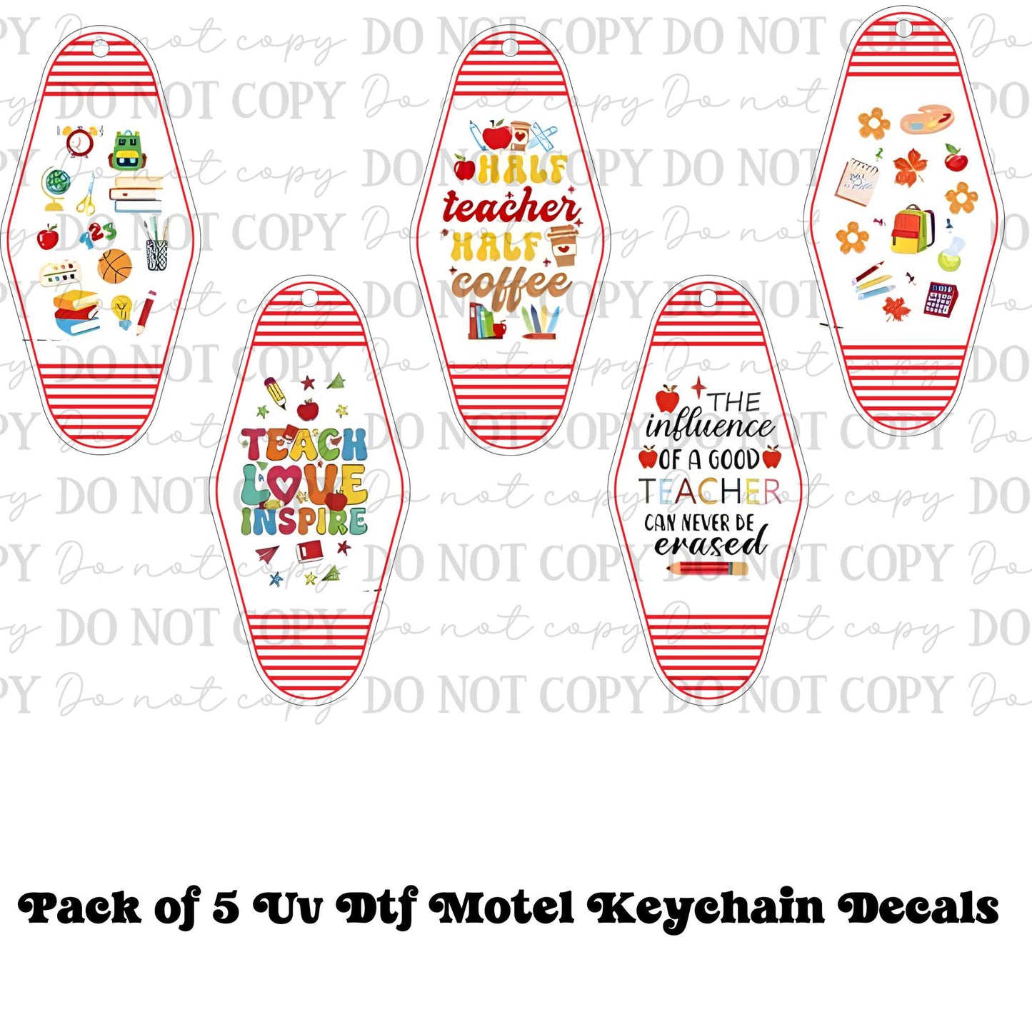 Teacher Bundle Motel Keychain UV DTF Decal Set – Pack of 5