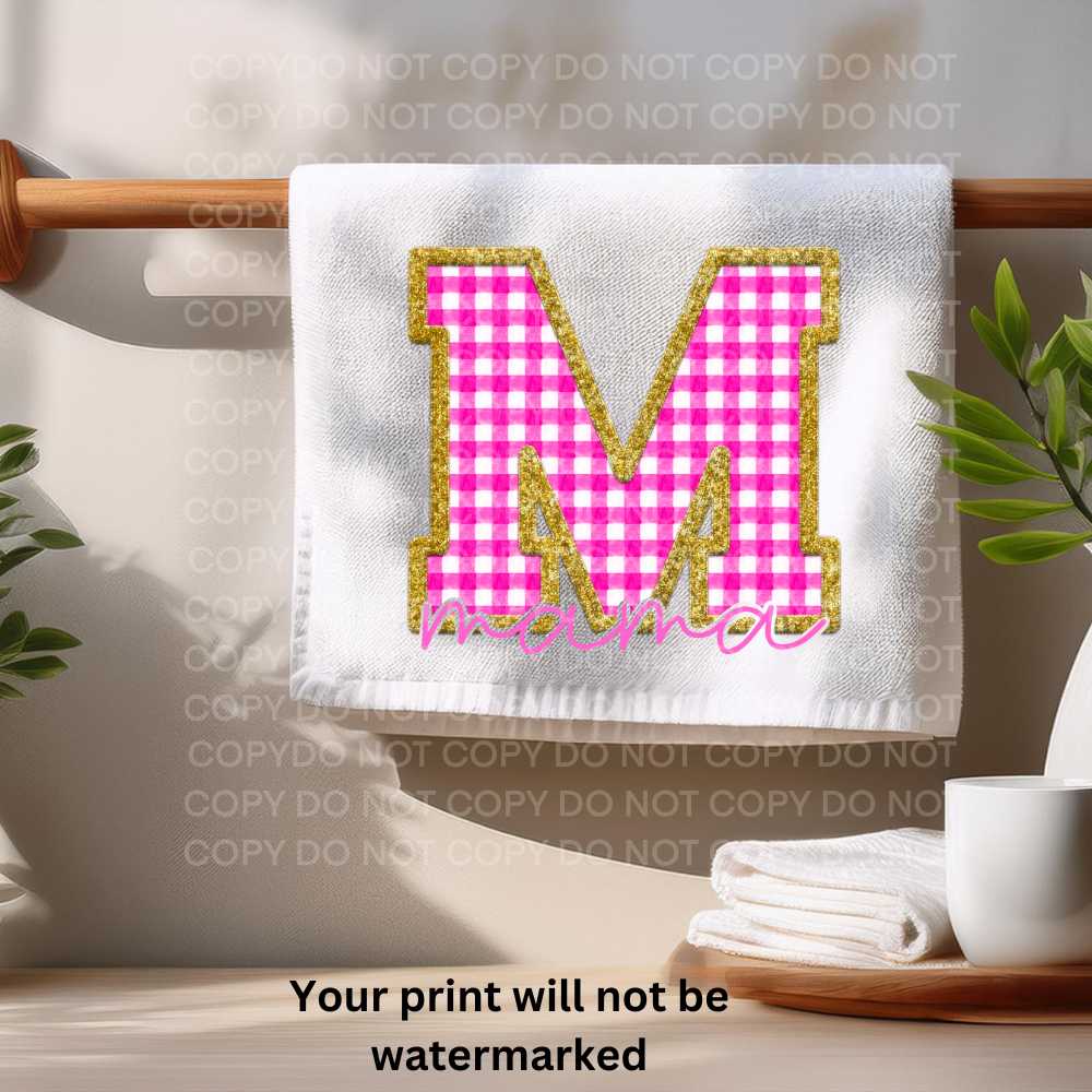 Pink Plaid Mama M Towel Sublimation Print