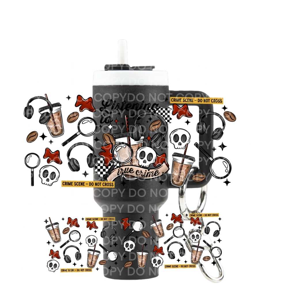 Listening To True Crime Uv Dtf Wrap For Mini Tumbler Keychains
