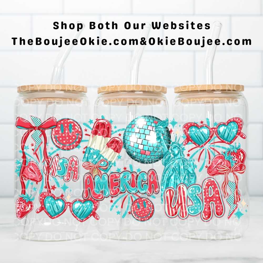 USA America UV DTF Double-Sided Wrap – 16oz Glass Can & Tumbler Design