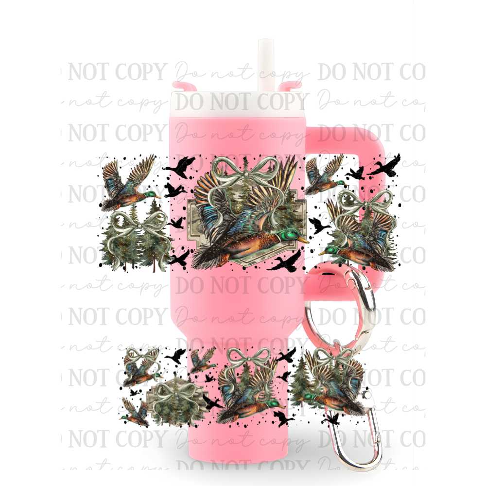 Ducks Waterfowl Camo Coquette Bows Mini Tumbler Keychain Uv Dtf Wraps Top & Bottom Set