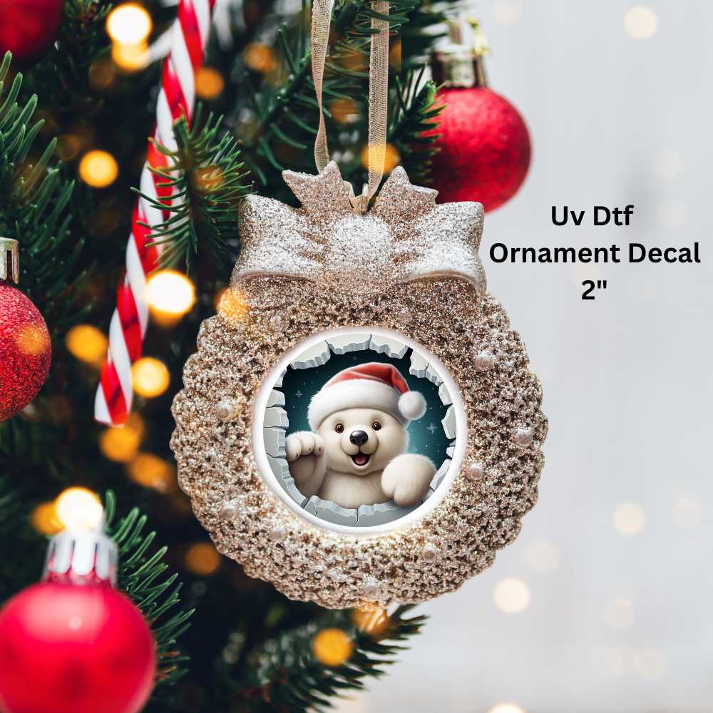 Cartoon Baby Polar Bear Christmas Ornament or Magnet UV DTF Decal