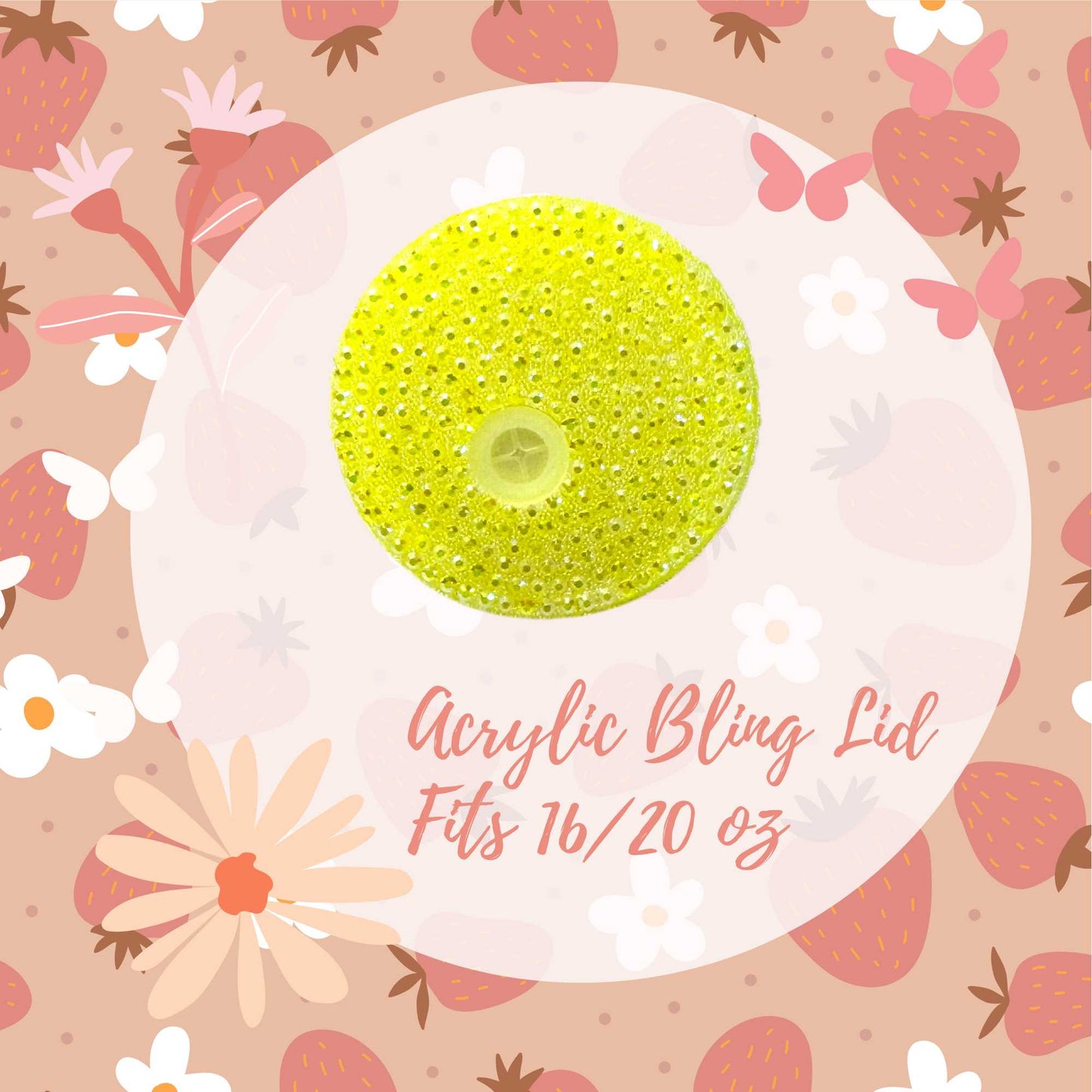 Yellow Acrylic Bling Lid For 16 and 20oz Beer Can Style Tumblers