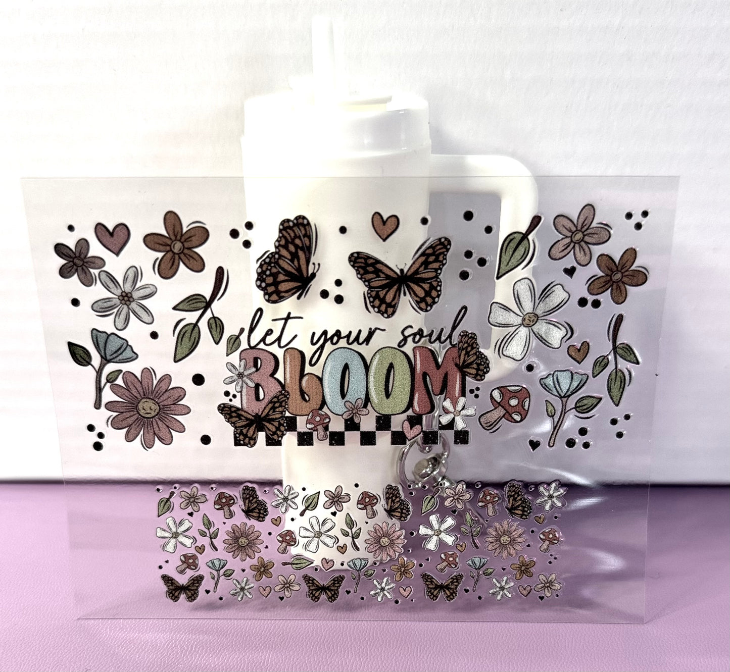 Let Your Soul Bloom Mini Tumbler Keychain Uv Dtf Wraps Top & Bottom Set