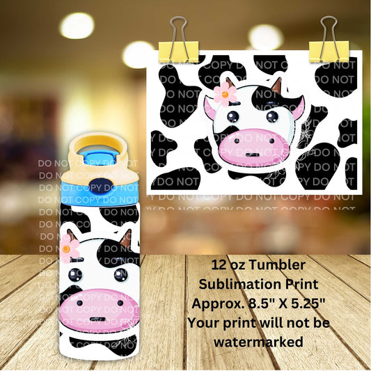 12oz Cute Cow Face Tumbler Sublimation Print | Kids