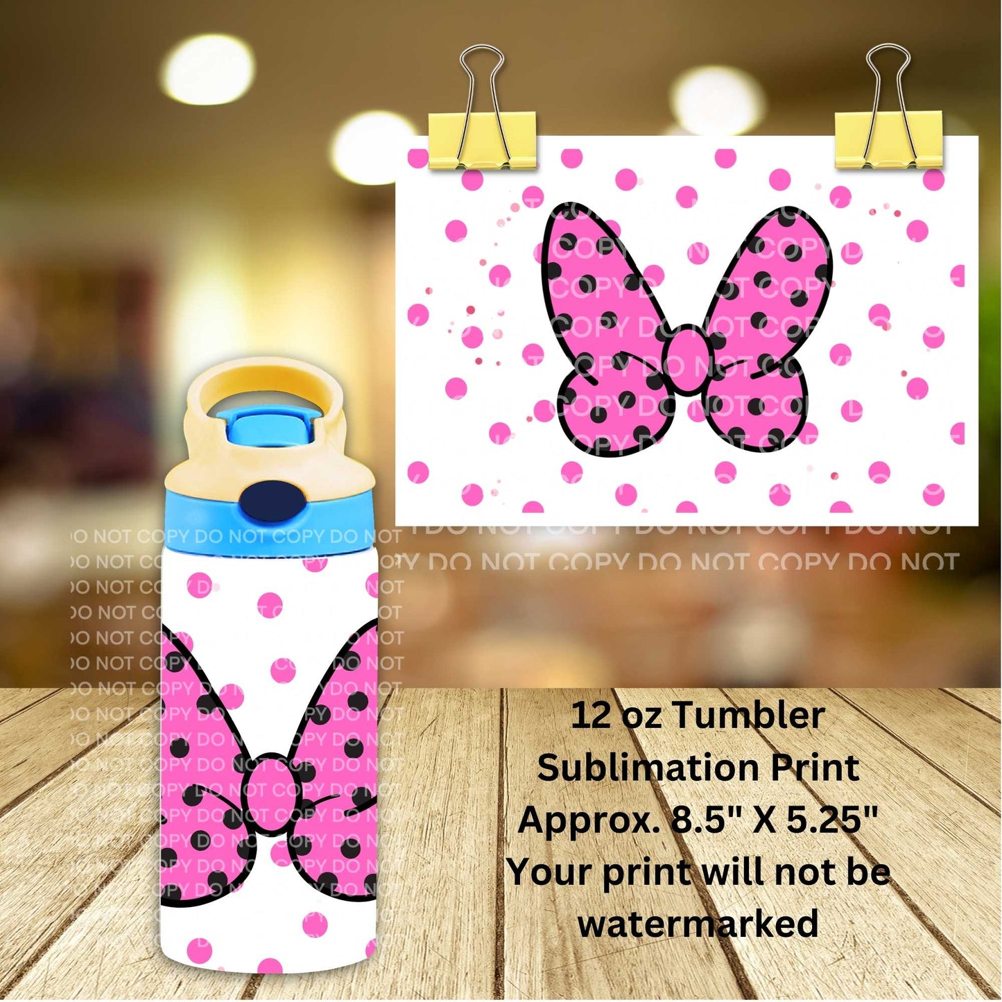 12oz Polka Dot Bow Tumbler Sublimation Print | Kids
