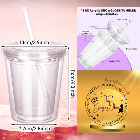 Snow Globe Acrylic Plastic Cold Cup Tumbler Double Wall Snow Globe 12oz