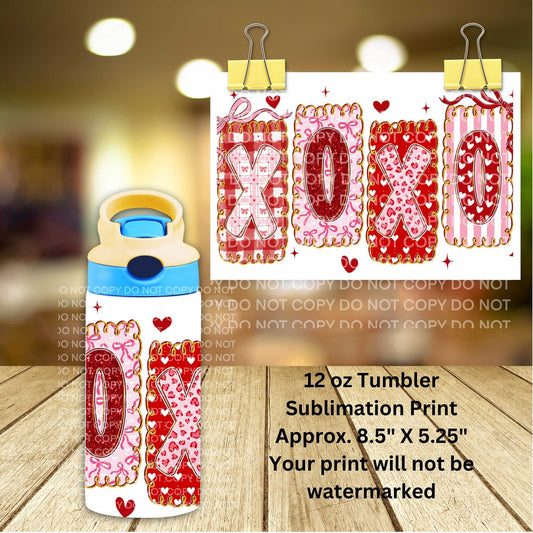12oz Valentine XOXO Tumbler Sublimation Print | Kids