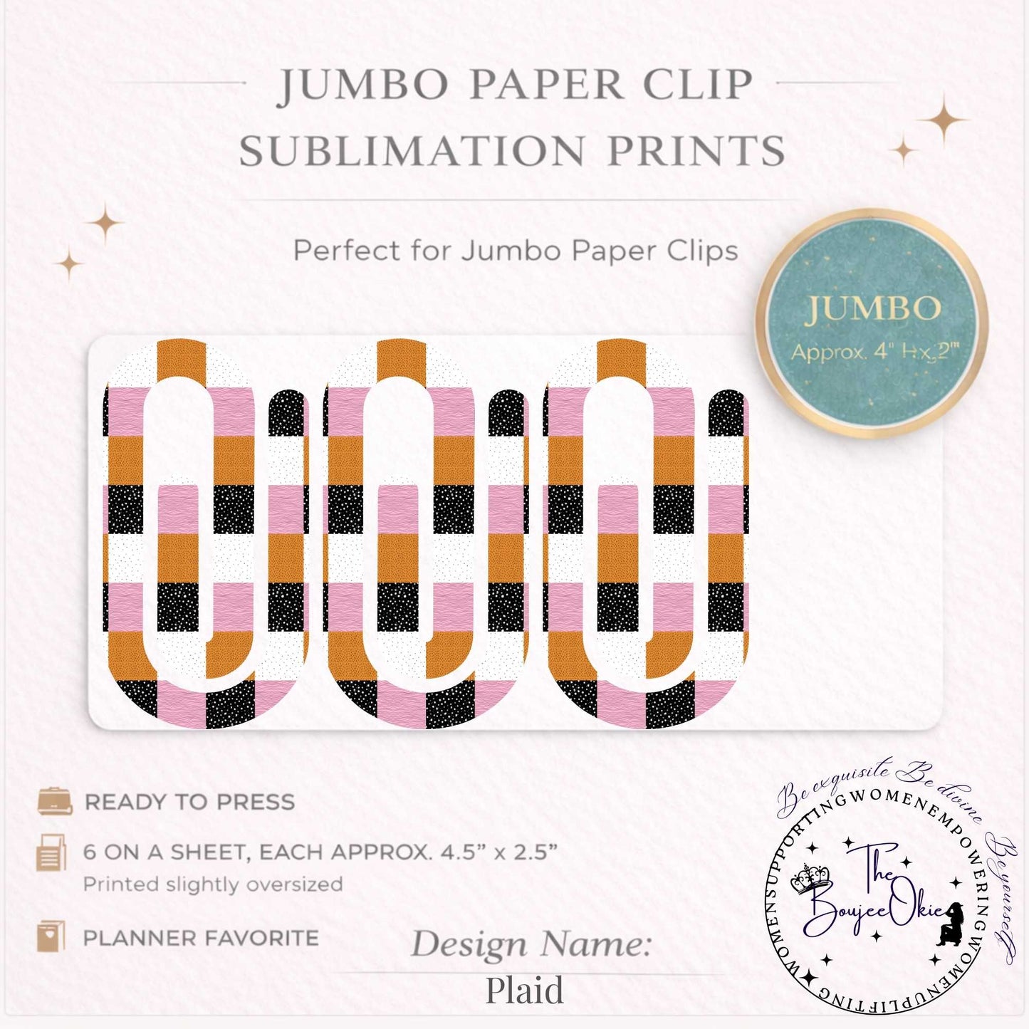 Plaid Jumbo Paper Clip Sublimation Prints – 8.5” x 11” Sheet (6 Per Page, 4.5” x 2.5”) Premium Quality Transfers