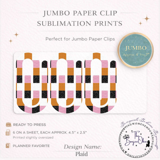 Plaid Jumbo Paper Clip Sublimation Prints – 8.5” x 11” Sheet (6 Per Page, 4.5” x 2.5”) Premium Quality Transfers