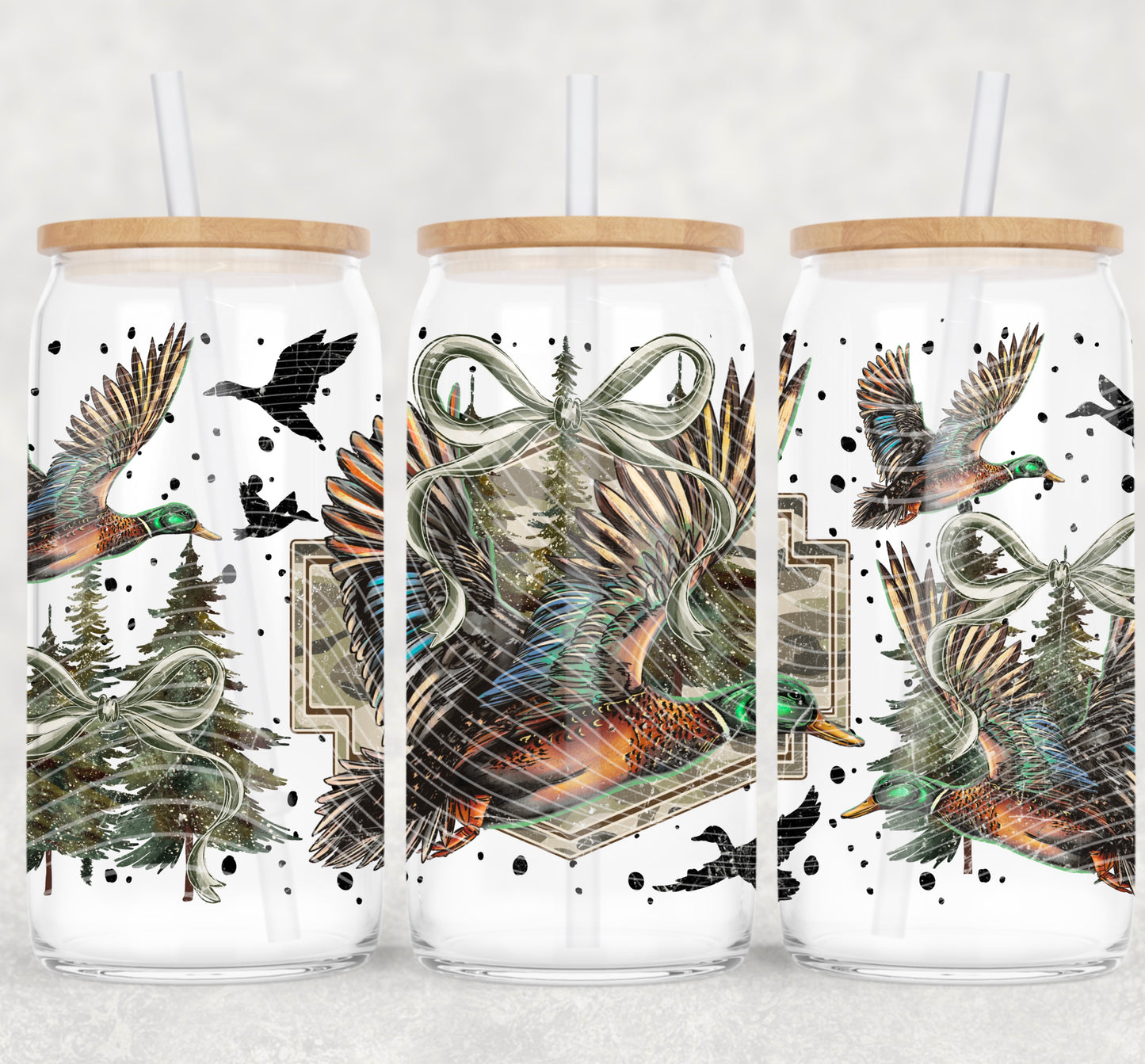 Ducks Bows Camo UV DTF Double-Sided Wrap – 16oz Glass Can & Tumbler Design
