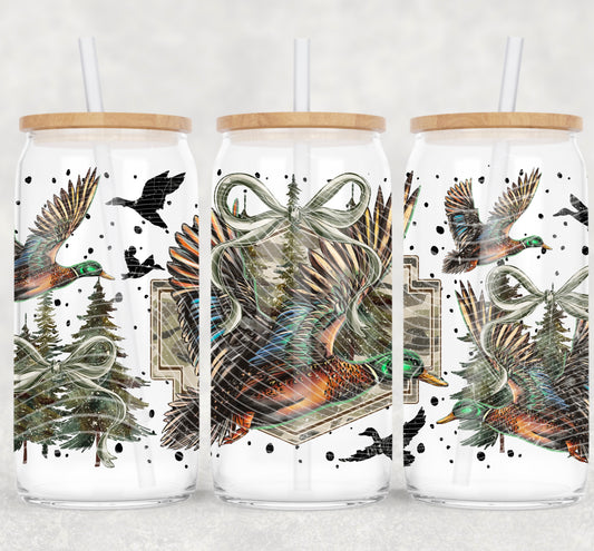 Ducks Bows Camo UV DTF Double-Sided Wrap – 16oz Glass Can & Tumbler Design