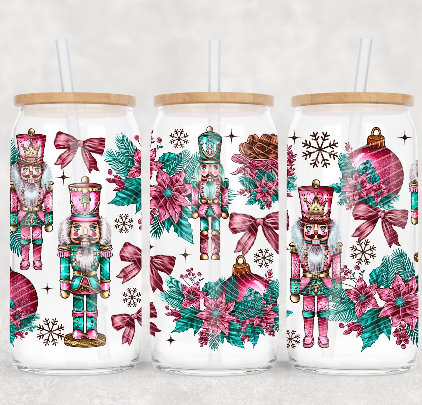 Pink & Teal Nutcrackers Double Sided Uv Dtf Wrap