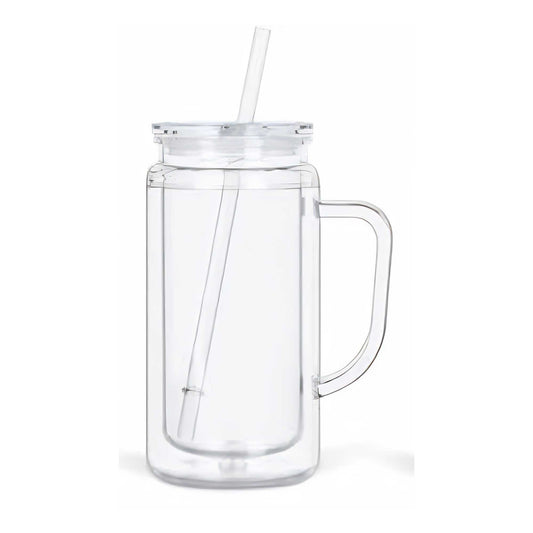 16oz Snow Globe Tumbler with Handle – Acrylic Double Wall Cup with Plug + Straw