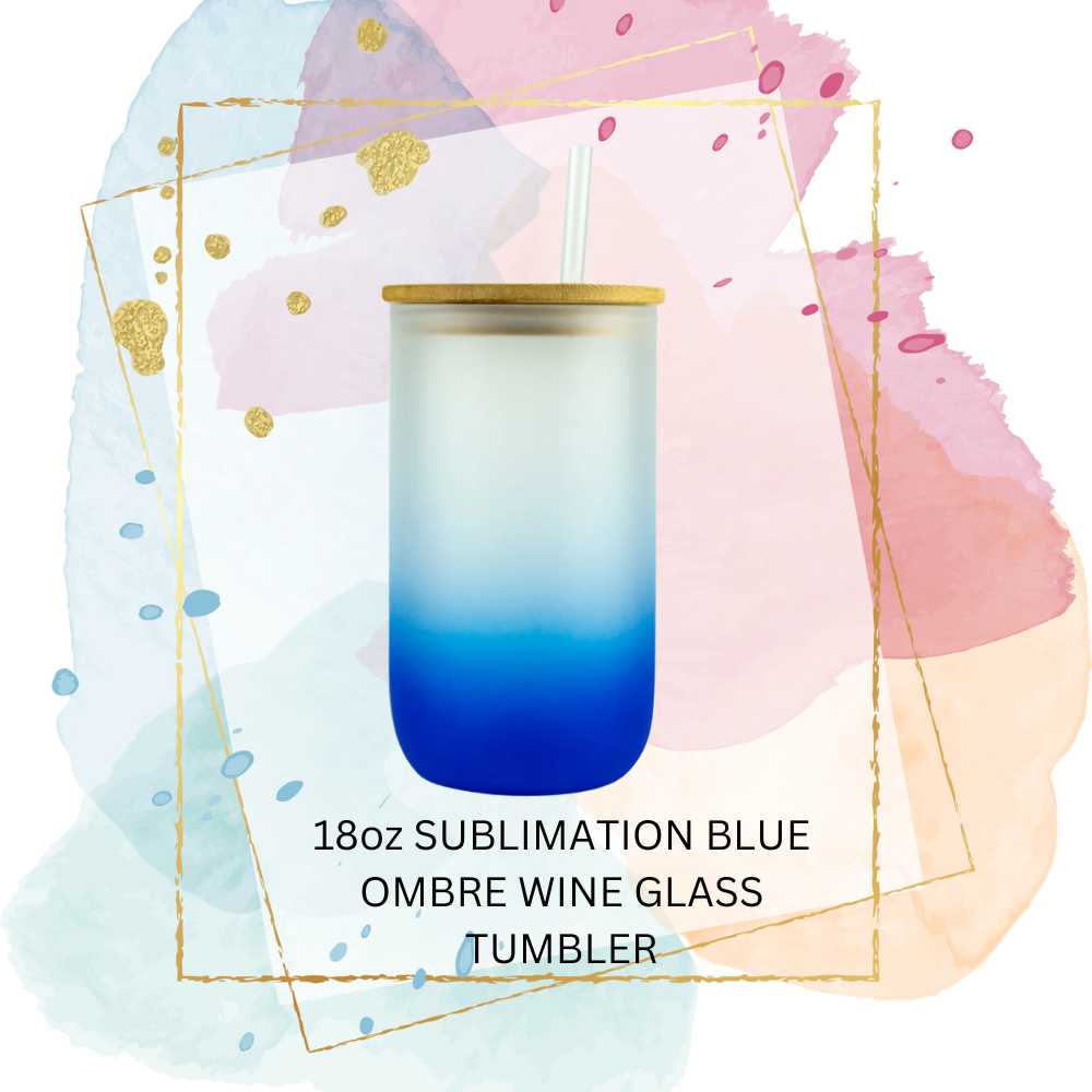 18oz Sublimation Blue Ombre Glass Wine Tumbler Hogg Brand