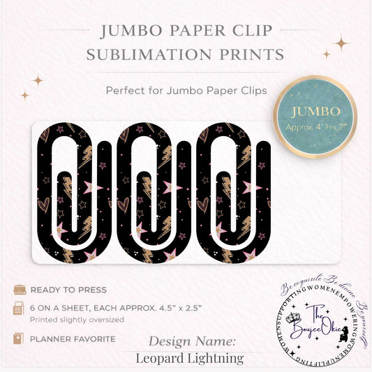 Leopard Lightning Jumbo Paper Clip Sublimation Prints – 8.5” x 11” Sheet (6 Per Page, 4.5” x 2.5”) Premium Quality Transfers