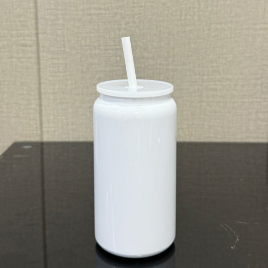 Stainless Steel Tumbler 16oz Beer Can Style White Lid Straw Included