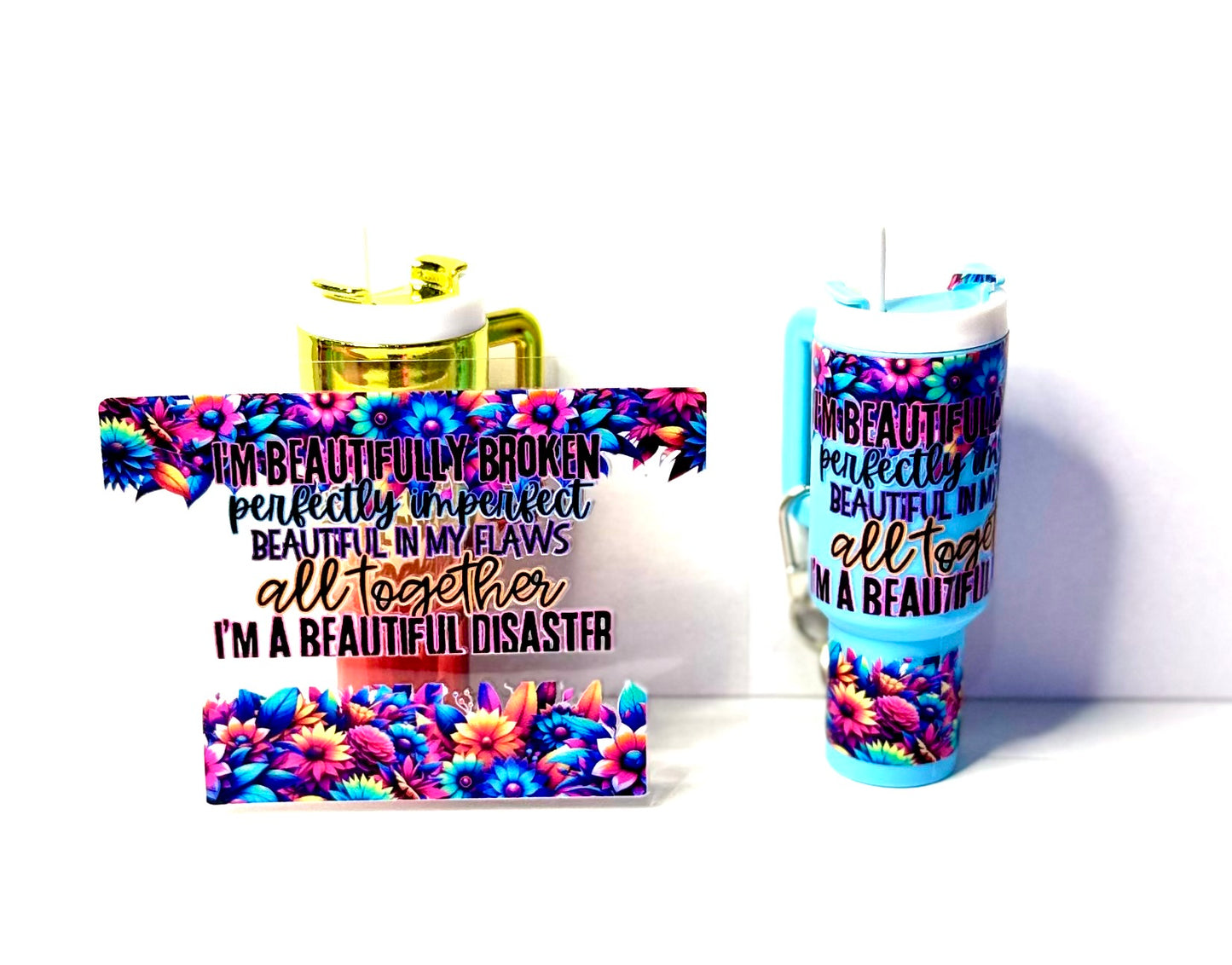 Perfectly Imperfect Beautiful Disaster Mini Tumbler Keychain Uv Dtf Wraps Top & Bottom Set