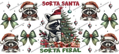 Sorta Santa Sorta Feral Raccoon Uv Dtf Wrap