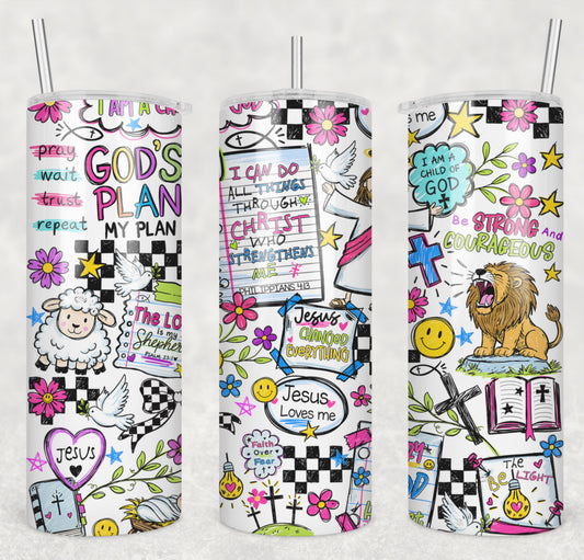 God's Plan Jesus Doodle 20oz Skinny Tumbler Sublimation Print