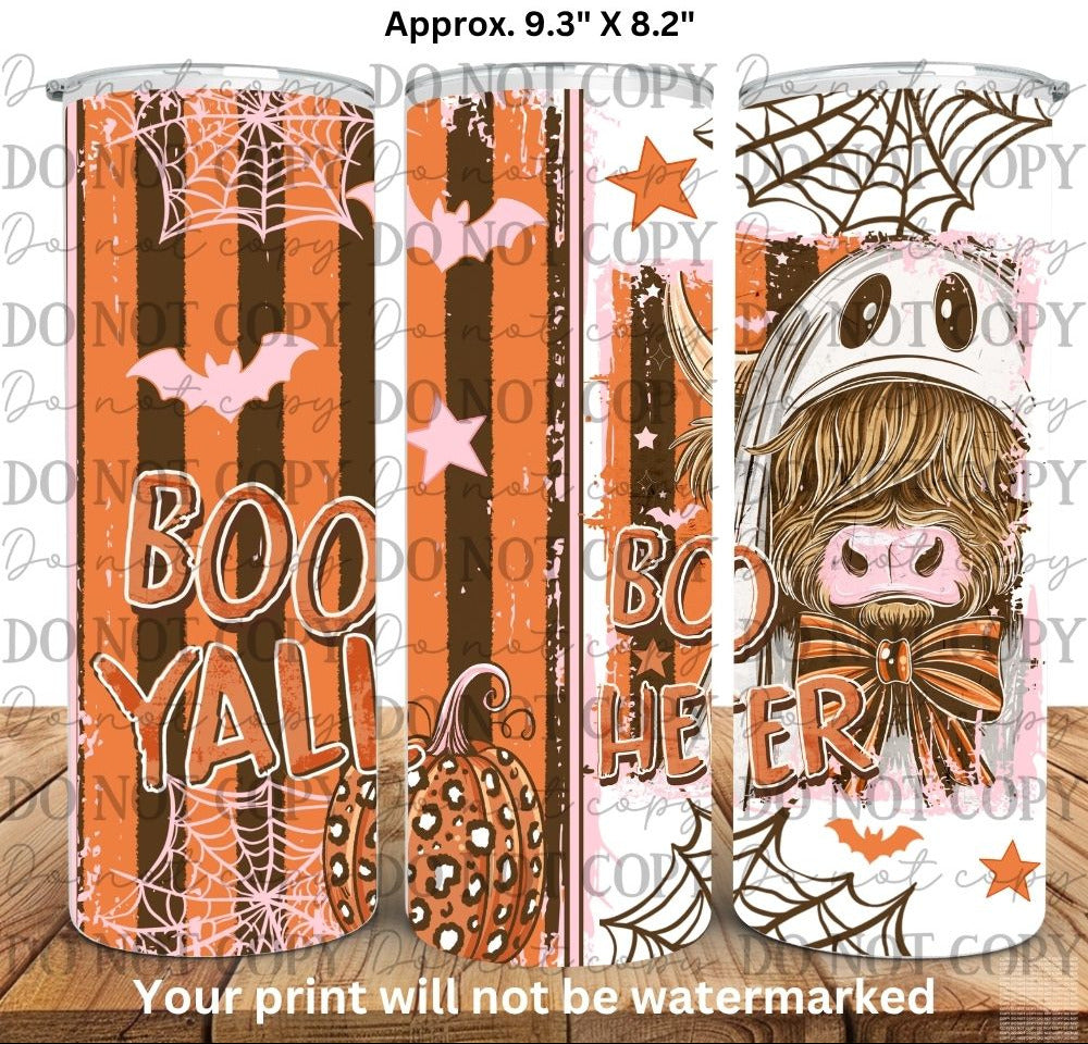 Highland Cow Boo Heifer 20oz Skinny Tumbler Sublimation Print Halloween Fall