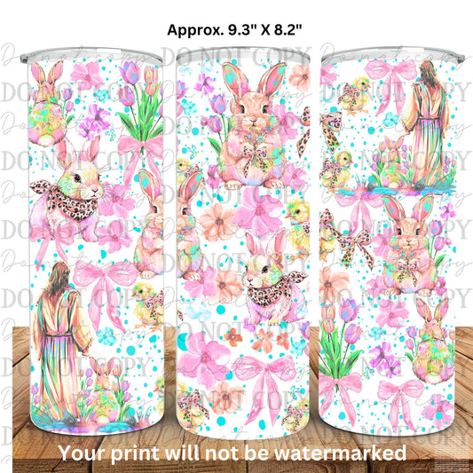 Jesus & Bunnies Easter Faith Based Design 20oz Skinny Tumbler Sublimation Print
