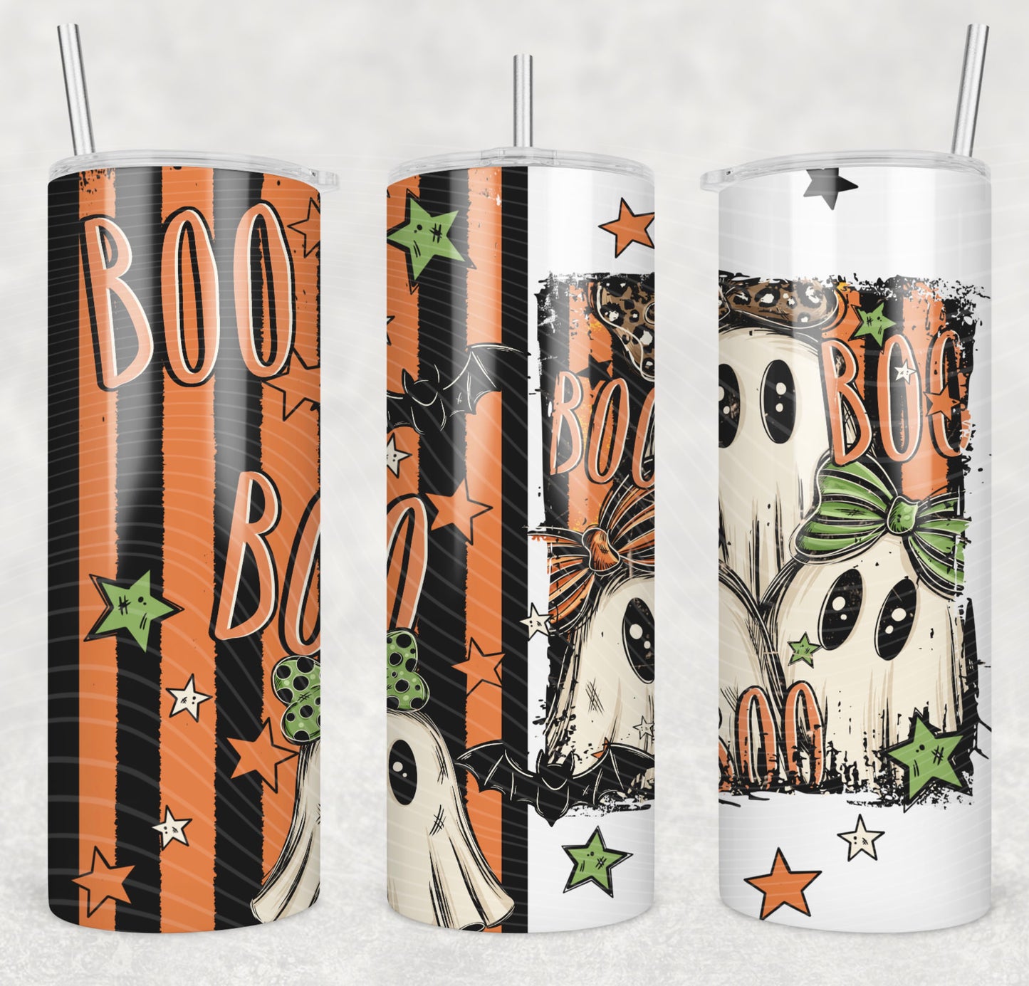 Boo 20oz Skinny Tumbler Sublimation Print Halloween Fall